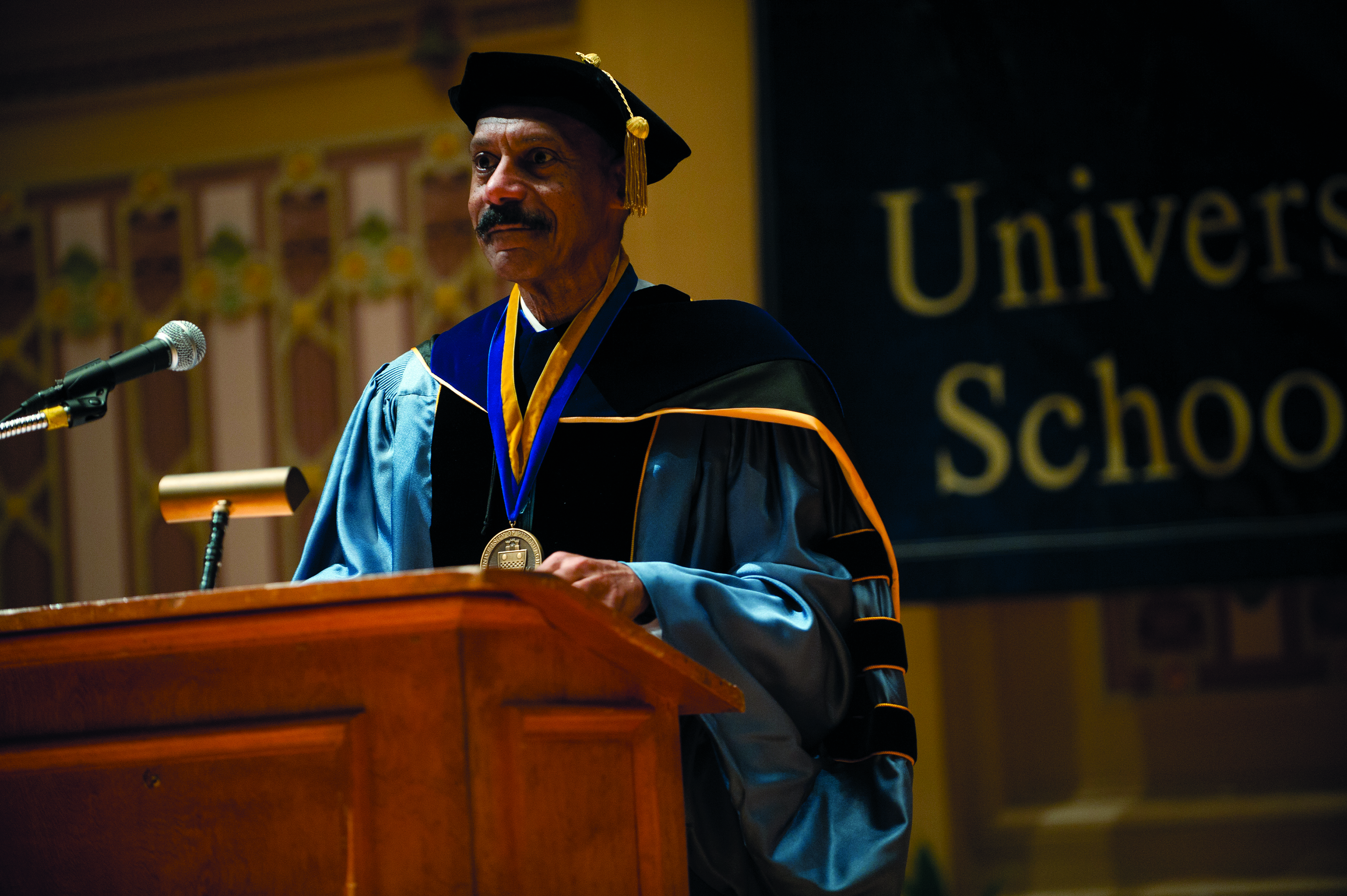 Dean Davis speaking at graduation